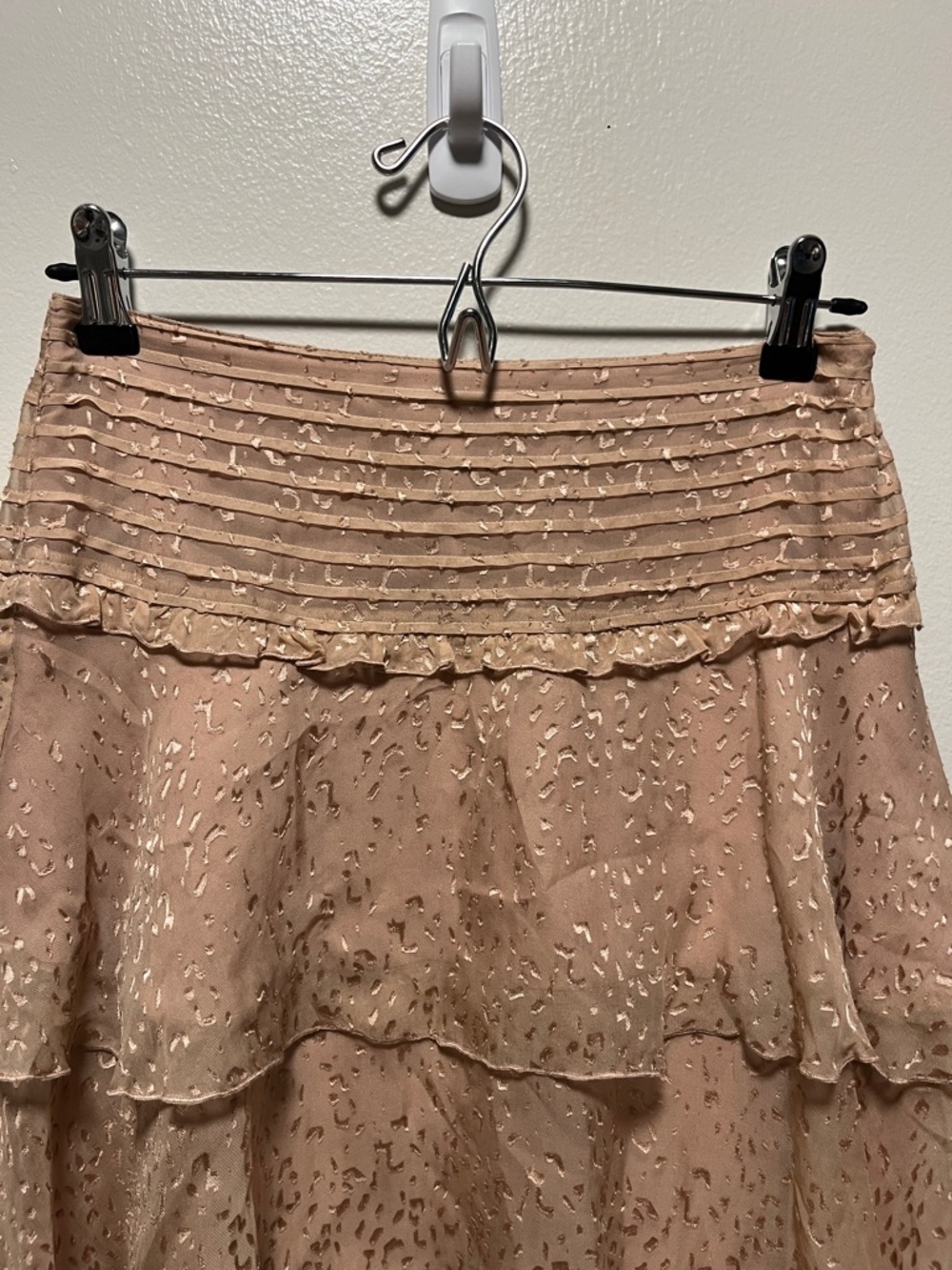 REISS Animal Print Lelis Burn-Out Pattern Tiered Mini Skirt, Light Pink, Size 2 - Picture 5 of 11